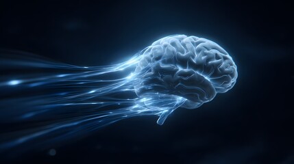 abstract brain glowing in blue light beams from a phone disrupting the brain waves the light fades and the brain calms animated pulsing effect with fluid motion