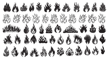 Obraz premium Collection of black fire flames in various styles and textures heat energy