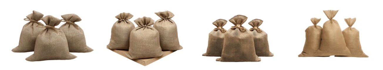 Set of various Pile of sandbags isolated on transparent background