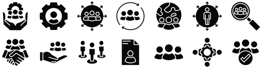 Human Resource Icons Set – Organization, Strategy and Communication