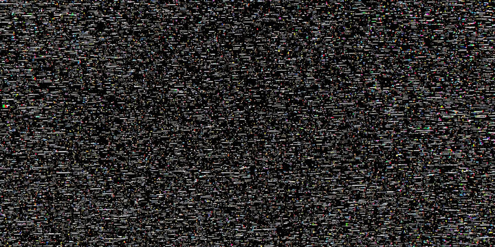 The image depicts an old TV static screen with heavy visual noise, distortion, and chaotic texture, evoking a retro and digital look resembling a vintage CRT screen.