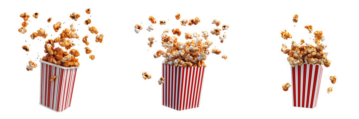 Set of various Bucket of popcorn isolated on transparent background