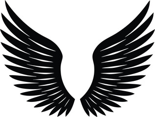 Black wings silhouette vector icon, ideal for logo, emblem, badge design. 