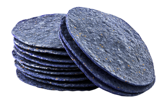 A stack of blue corn tortillas isolated on a transparent background on transparent background