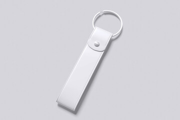 White keychain with hanging on grey background for mockup template