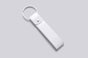 White keychain with hanging on grey background for mockup template