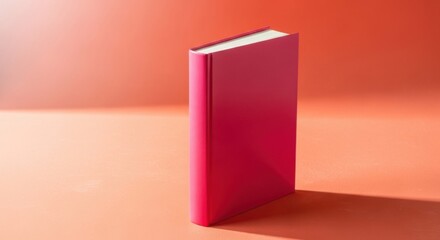 Pink Hardcover Book Standing Upright on Soft Pink Surface in Warm Lighting