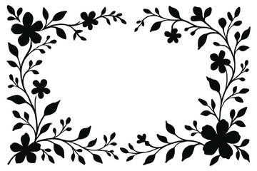 Elegant black floral border design with delicate leaves