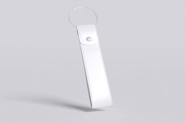 White keychain with hanging on grey background for mockup template