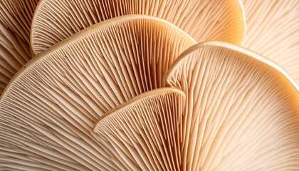 Close-up of Oyster Mushroom Gills: Delicate Texture and Natural Beauty
