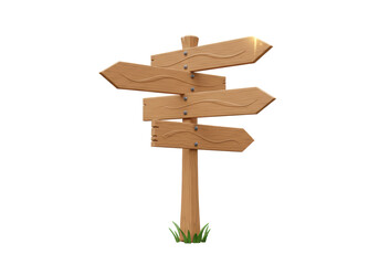 Isolated Wooden Directional Signpost with Multiple Arrows