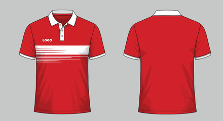 Flat Vector Polo Shirt &ndash; Red and White Front and Back View
