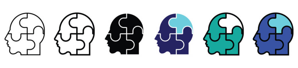Human Head with Puzzle Pieces Icon – Psychology, Problem Solving, Mental Health and Thinking Concept

