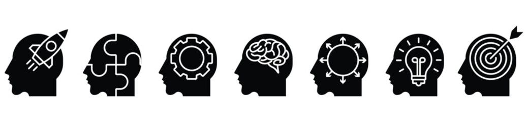 Corporate Mindset Icons Set – Creativity, Planning, Focus, and Productivity Ideas