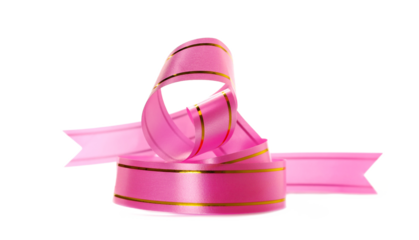  Pink paper ribbon twisted isolated on white background and texture