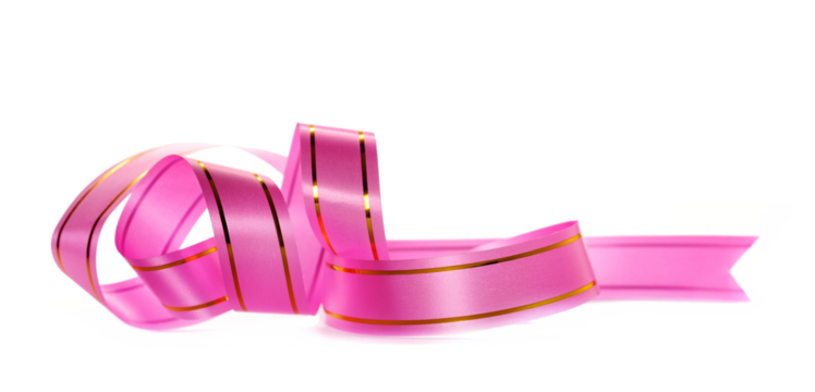  Pink paper ribbon twisted isolated on white background and texture