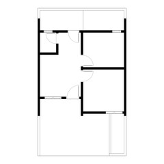 Black and White floor plan of a modern unfurnished house for your design. Suburban house vector blueprint. Architectural background.	