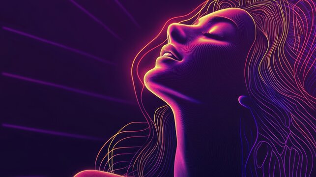 Neon dreams: An artistic portrayal of a woman in vibrant purple and orange hues