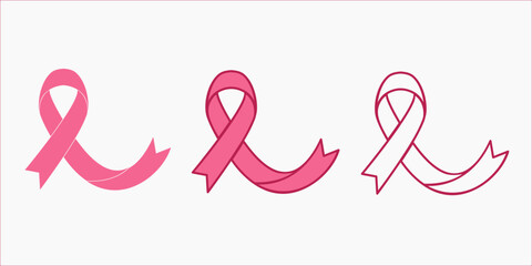 Stylish Pink Ribbon Bundle for Breast Cancer Awareness. Feminine Vector Clipart Set for Fashion, Hope, and Support Themes