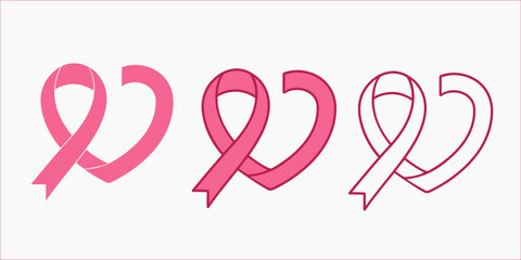 Pink Ribbon Vector Bundle for Breast Cancer Awareness. Feminine Clipart Set for Fashion, Wellness, and Inspirational Designs