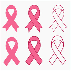 Pink Ribbon Clipart Vector Set. Fashionable Bundle for Breast Cancer Awareness, Feminine Designs, and Support Campaigns.