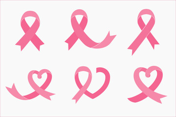 Pink Ribbon Fashion Bundle Vector Clipart. Feminine Breast Cancer Awareness Illustration for Stylish Campaign and Healing Support.