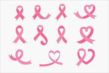 Feminine Pink Ribbon Clipart Bundle Vector Illustration. Fashion Elements for Breast Cancer Awareness, Advocacy, and Support