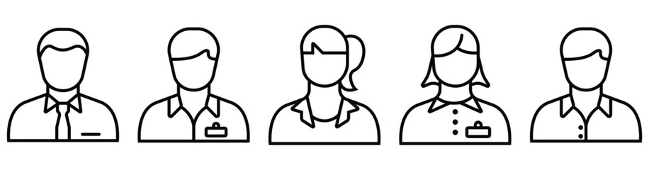 Business and Professional People Icons – Team Members and Workforce Line Illustration Set

