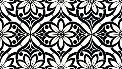 Black and white floral damask pattern vintage