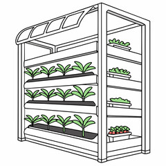 Vector illustration of modern indoor vertical farming system for sustainable agriculture and urban food innovation