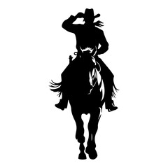 Naklejka premium Vector silhouette of a cowboy riding a horse