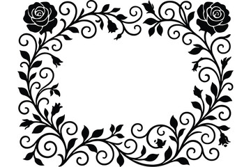 Elegant black rose and scrollwork floral border design