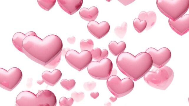 Pink Hearts in Romantic Flight: A romantic display of numerous pink hearts float gently, symbolizing love, affection, and the spirit of Valentine's Day or a special celebration.