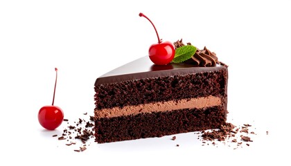 Close-up of a rich chocolate cake slice