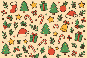 Charming hand drawn christmas icons pattern background