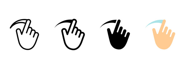Obraz premium Swipe left icon. Hand gesture performing swipe movement vector illustration. Mobile interface touch control symbol. Slide action UI sign. Minimal interaction pictogram.