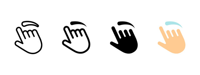 Touch screen icon. Hand gesture indicating swipe or tap vector illustration. Mobile interaction control symbol. Finger tap interface sign. Minimal gesture action pictogram.