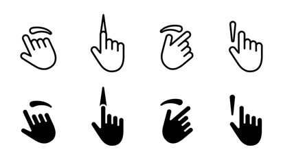 Swipe icon set. Hand gestures for touch screen navigation in all directions vector illustration. Mobile interface control symbol. Slide action UI sign. Minimal gesture pictogram.