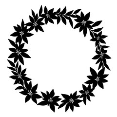 Silhouette of circular frame with poinsettia blooms &ndash; Christmas floral symbol, holiday decor