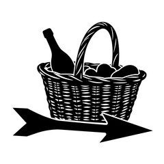 Obraz premium Silhouette of picnic basket with arrow – Autumn outdoor feast, food comfort