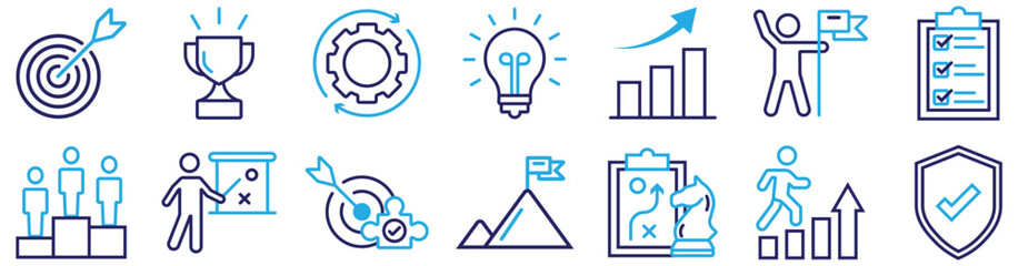 Professional Business Icons – Success, Growth Strategy, Development, and Planning Symbol Set

