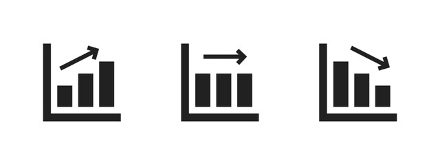 Chart icon. Bar graph with upward, stable and downward arrows vector illustration. Business analytics and financial performance trend symbol. Data metrics and economic report sign. Progress pictogram.