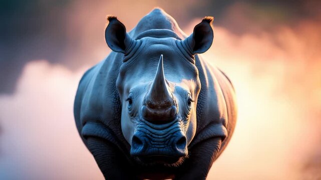 White Rhinoceros Emerging in Dusty Savanna
