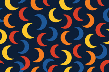 Vibrant crescent moon pattern on dark blue background