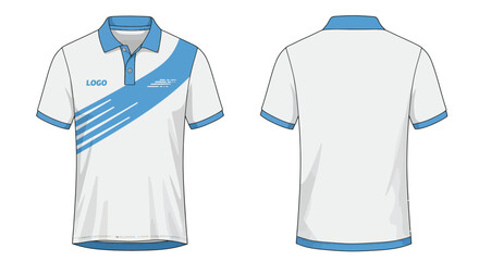Flat Vector White and Blue Polo Shirt &ndash; Front and Back Views