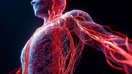 detailed vascular network inside human body with glowing veins