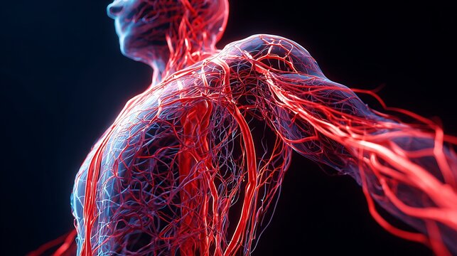 detailed vascular network inside human body with glowing veins