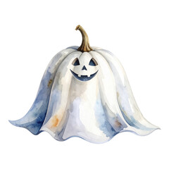 Ghost pumpkin illustration watercolor style.