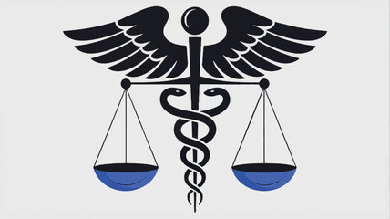 Medical symbol combining caduceus and scales of justice for healthcare and legal professions