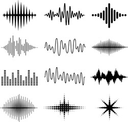 Black sound wave and equalizer graphic elements audio